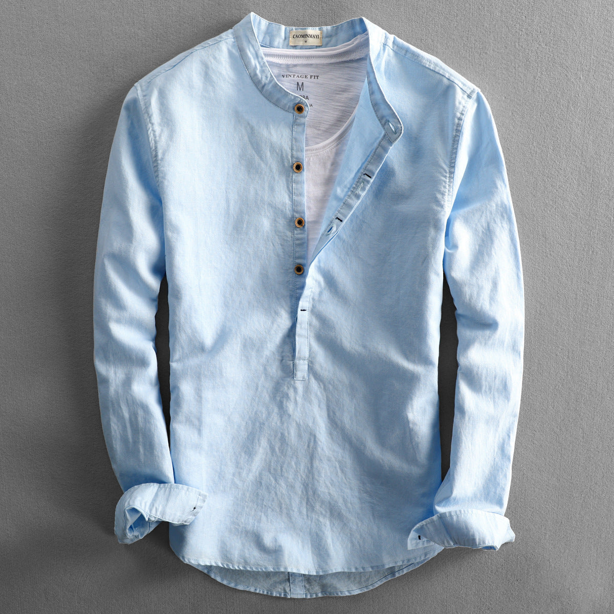 Linnen Overhemd Heren Casual Zonder Kraag - Mode Vibes