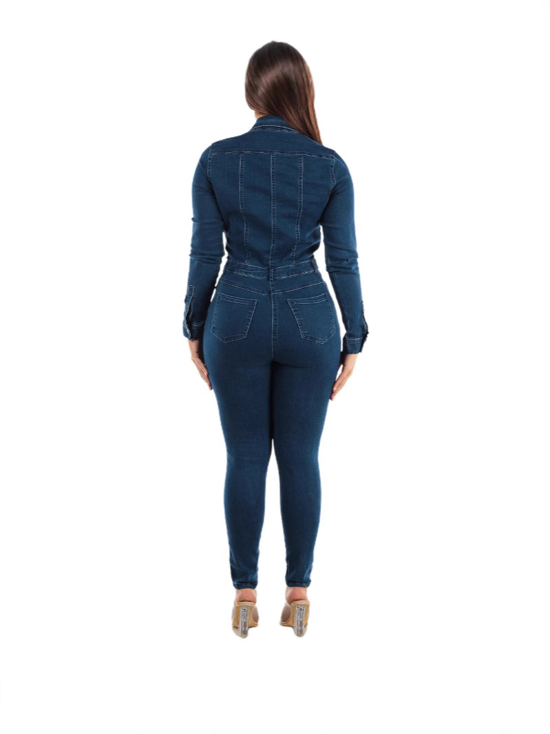 Donkergrijze Jumpsuit met Ceintuur en Jeans Stof