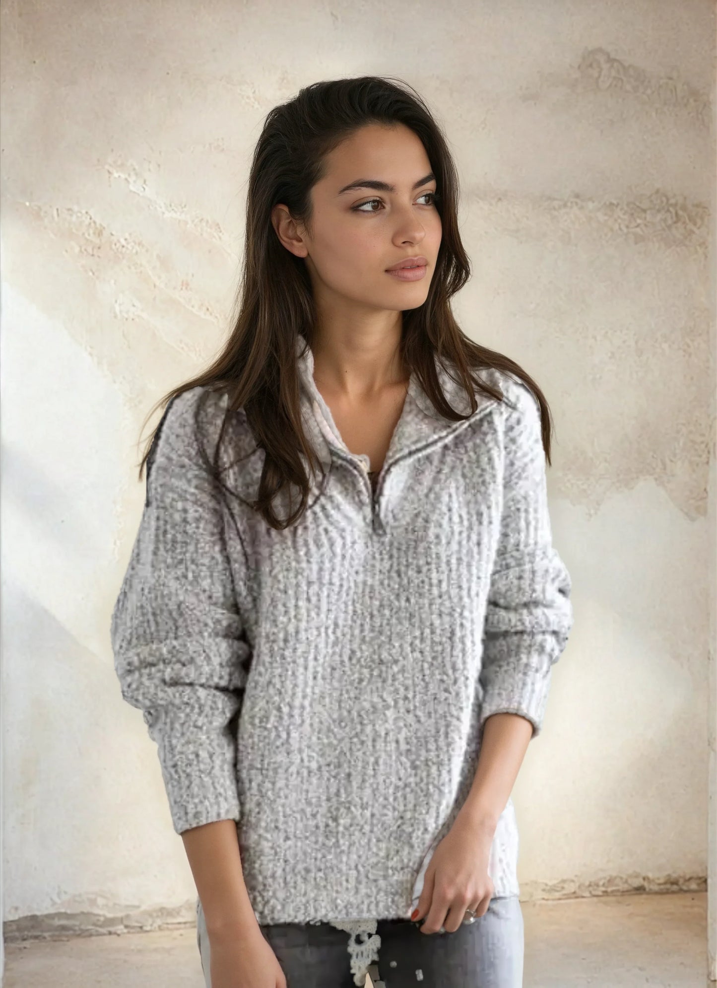 Vrouwelijke Half-Zip Trui Chique Zwart
