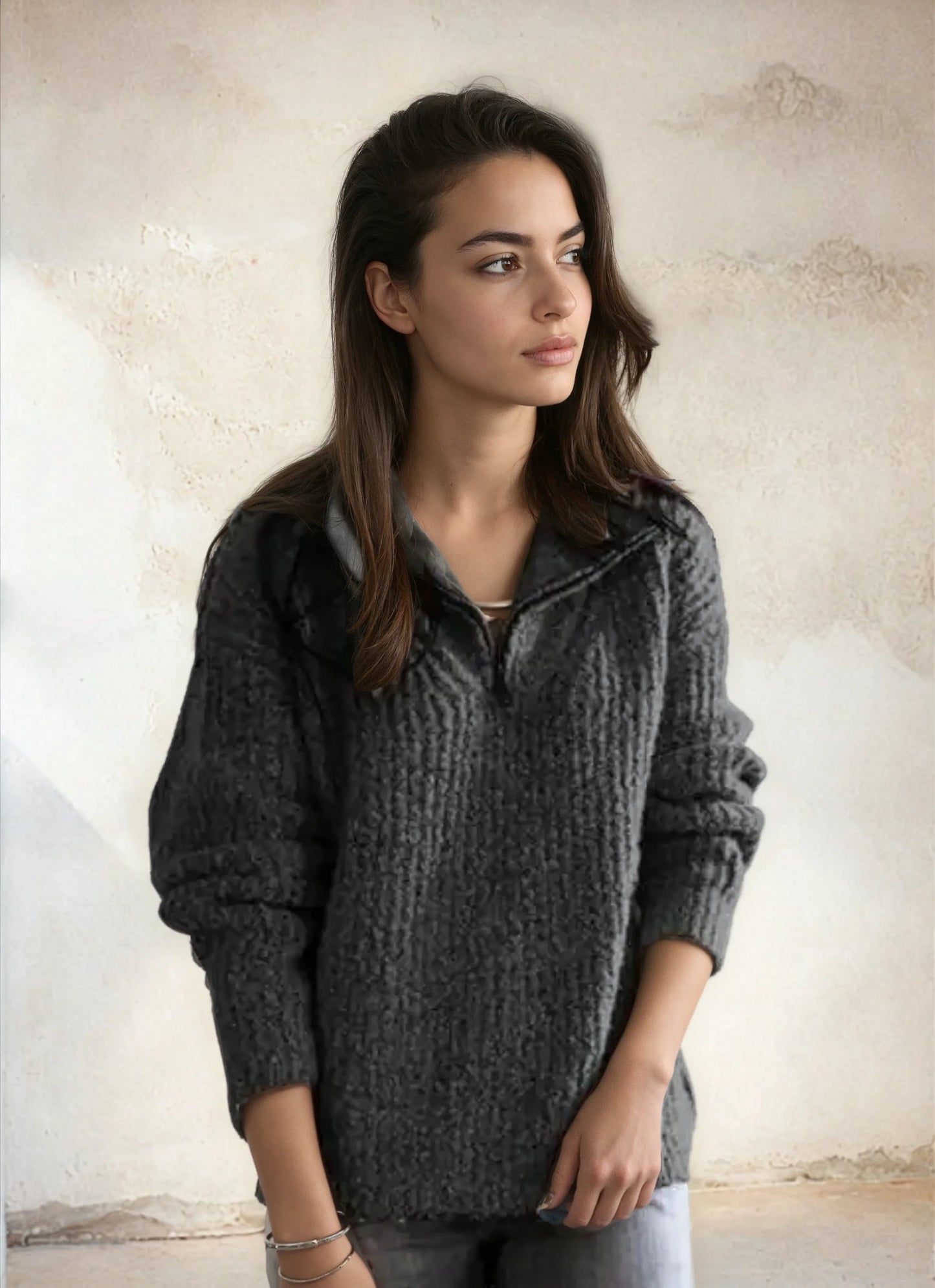 Vrouwelijke Half-Zip Trui Chique Zwart