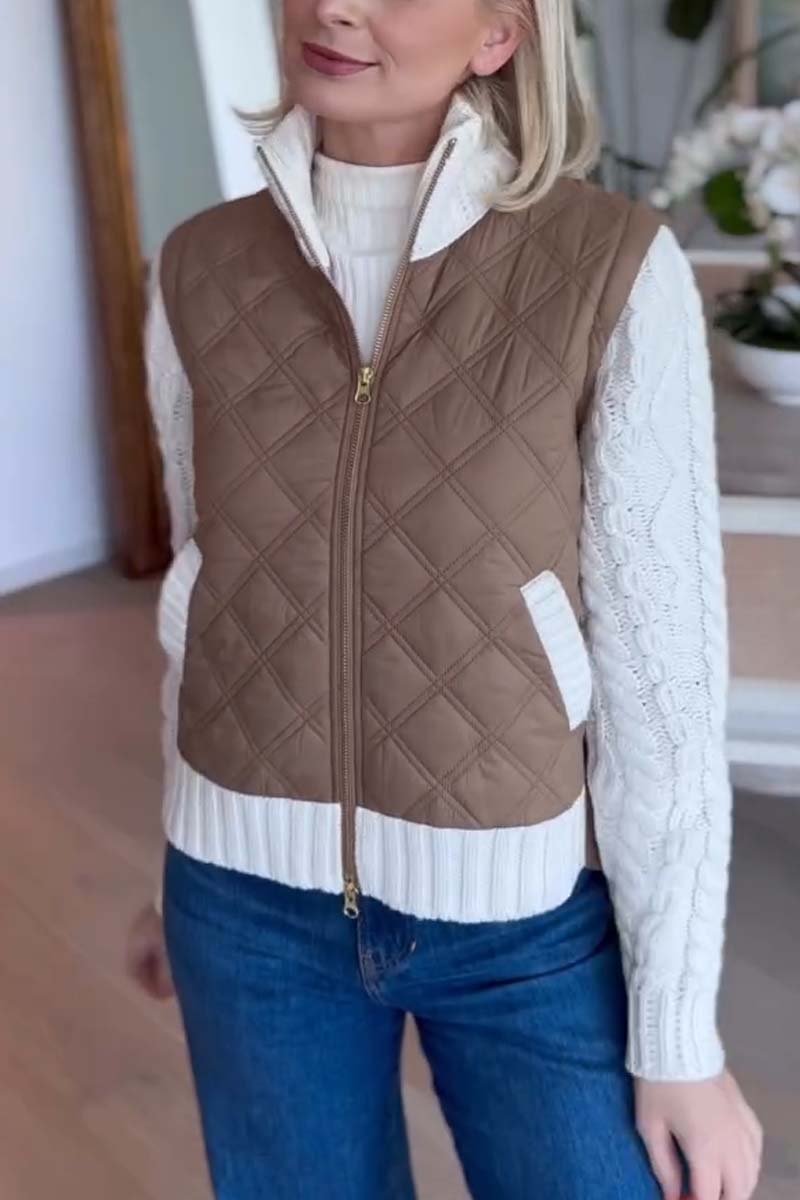 Dames Jas Gebreid Patchwork Stijl - Mode Vibes