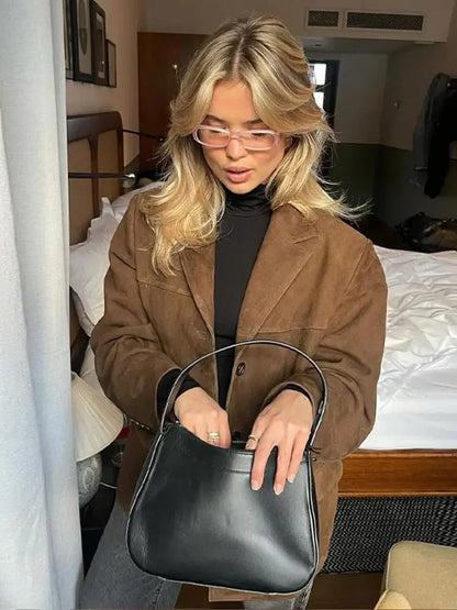 Dames Suède Blazer Oversized Jas Zwart Birdie