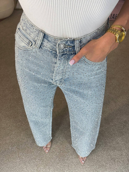 Sabine™ Glitter Damesjeans met Hoge Taille