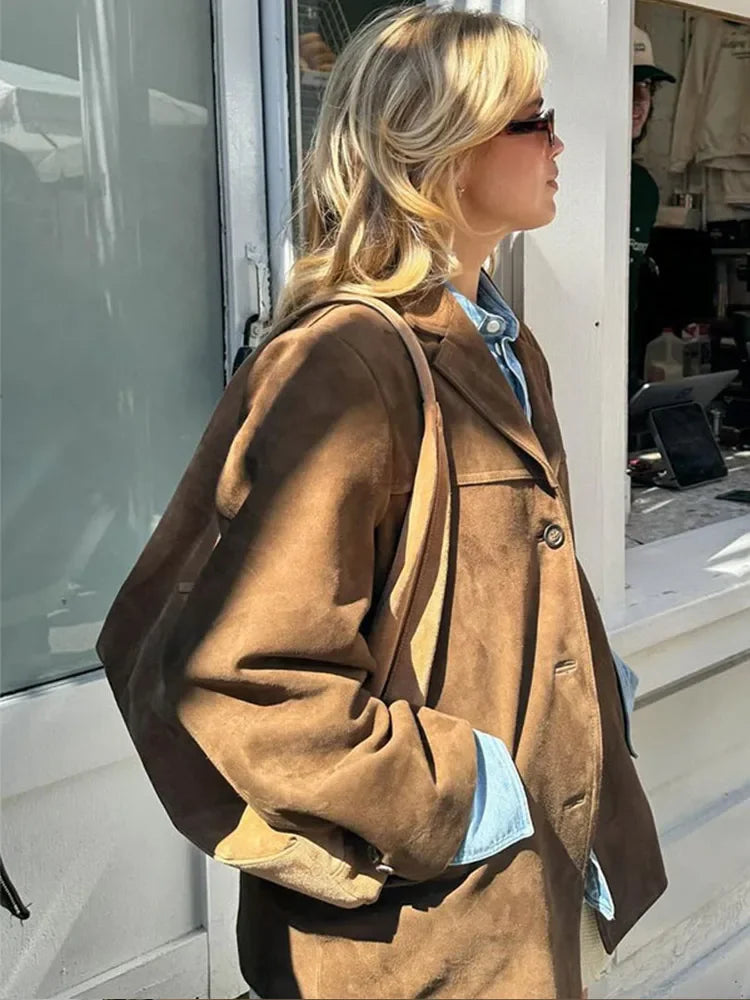 Dames Suède Blazer Oversized Jas Zwart Birdie