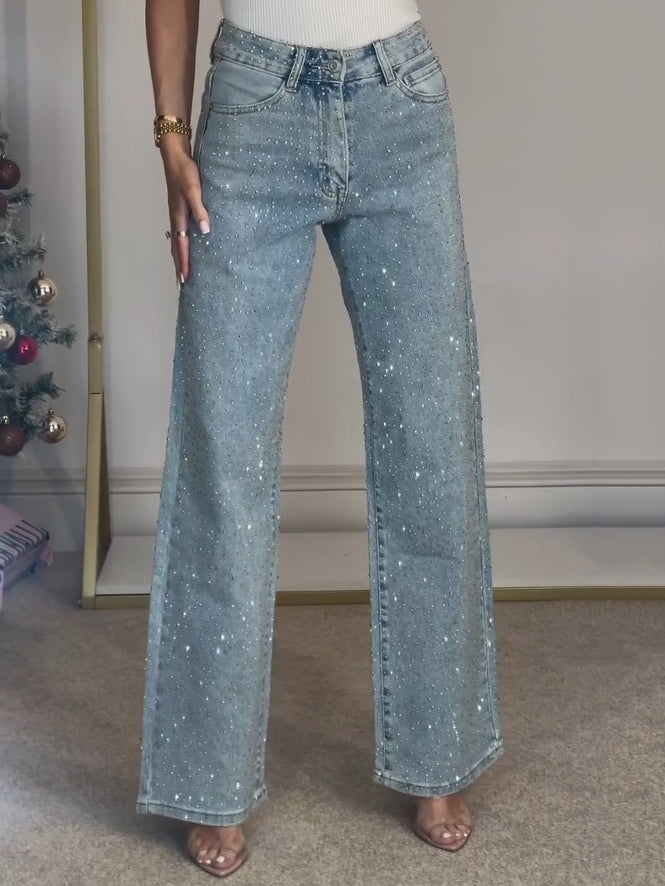 Sabine™ Glitter Damesjeans met Hoge Taille