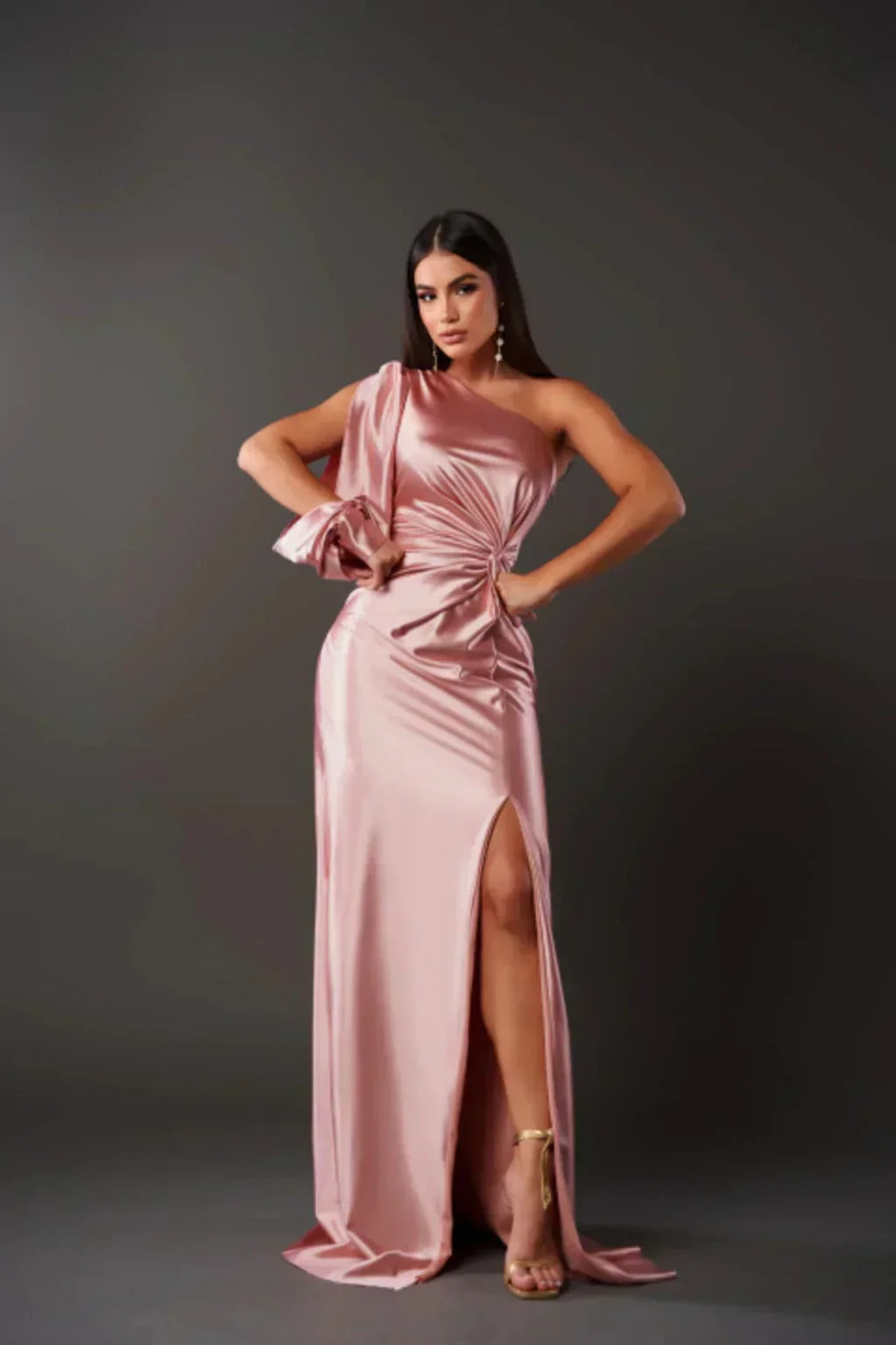 Elegant One-Shoulder Maxi Jurk voor Bruiloftsgasten met Split