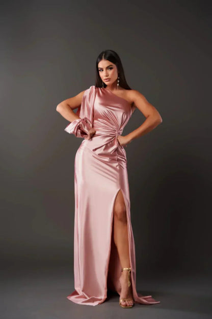 Elegant One-Shoulder Maxi Jurk voor Bruiloftsgasten met Split