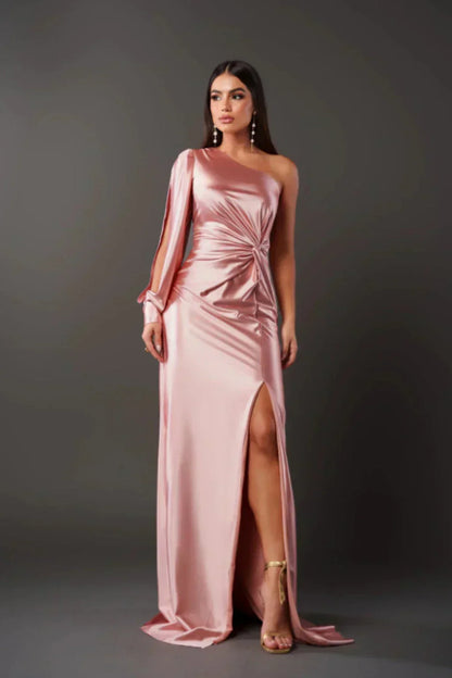Dames Satijnen Jurk One-Shoulder Stijl