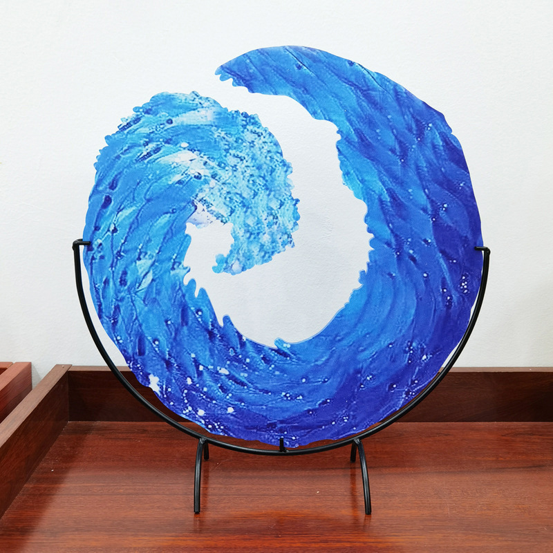 Kunstglas Sculptuur Golfpatroon Blauw Aqua Design - Mode Vibes