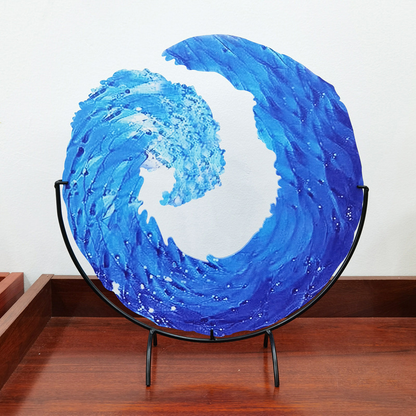 Kunstglas Sculptuur Golfpatroon Blauw Aqua Design - Mode Vibes