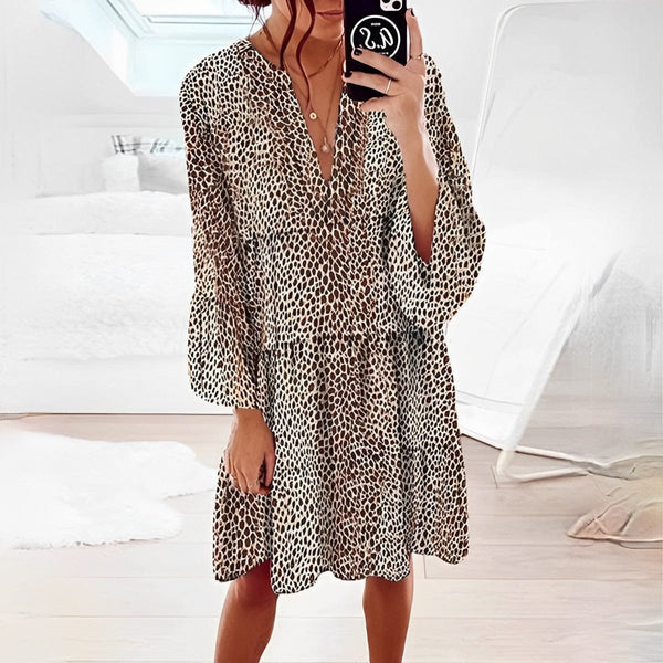 Knielange Jurk met Luipaardprint voor Vrouw - Mode Vibes