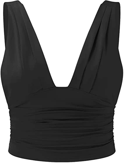 Mouwloze Top Diep Uitgesneden Geplooide Taille