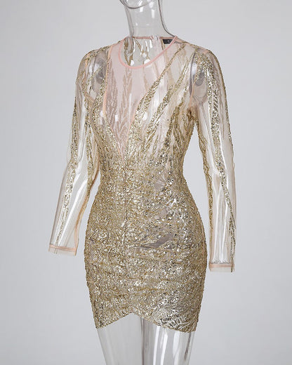 Isabel | Bodycon jurk met glitters voor vrouwen in de kleur Goud voor dames in Party stijl ideaal voor de lente.