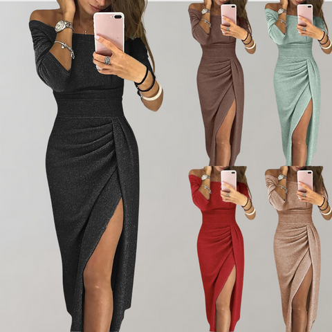 Lange Maxi Jurk Off Shoulder met Split Rooze