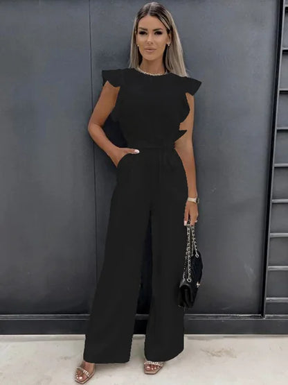 Jumpsuit Vrouw Elegante Wijde Pijpen Korte Mouw - Mode Vibes