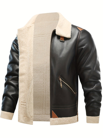 Leren Jack PU Shearling Jas met Reverskraag Casual Stijl - Mode Vibes