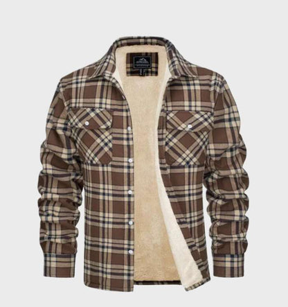 Jasper | Elegant heren flanellen jack in vintage stijl met fleece voering in de kleur Khaki voor heren in Lounge stijl ideaal voor de herfst.
