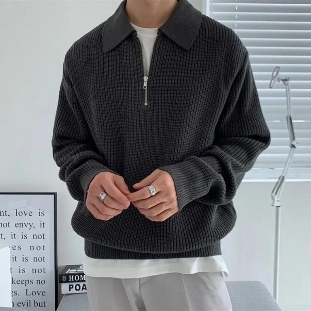 Jas met Halve Rits Zwart Warme Trui - Mode Vibes