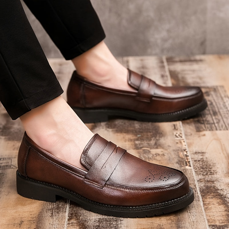 Heren Loafers Schoenen met Brogue Details Leer Zwart - Mode Vibes