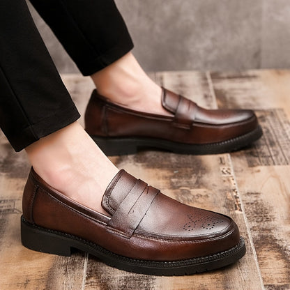 Heren Loafers Schoenen met Brogue Details Leer Zwart - Mode Vibes