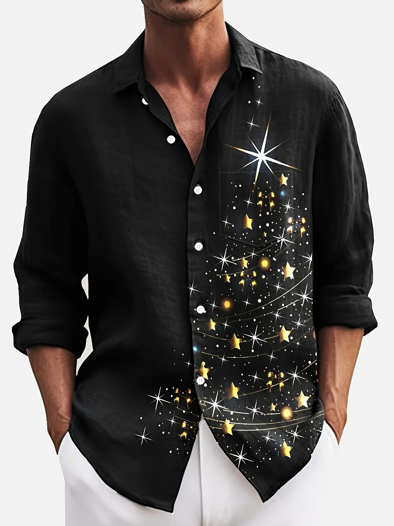 Kerst Heren Shirt met 3D Print en Knoopsluiting - Mode Vibes