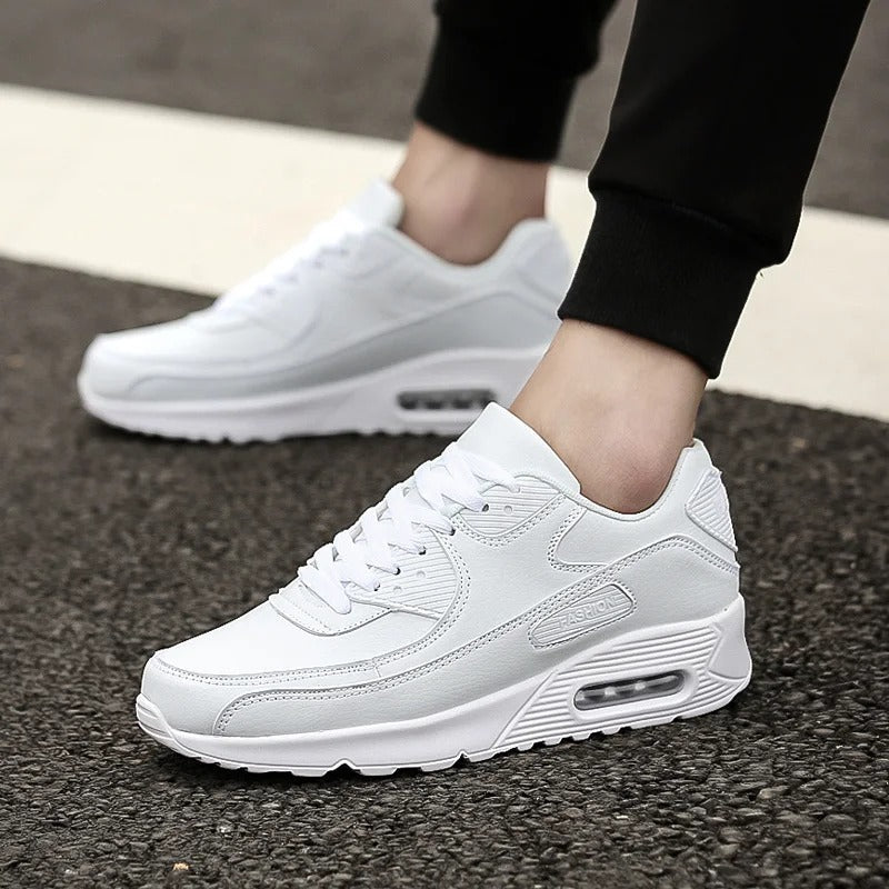Witte leren herensneakers hoge zool comfortabel - Mode Vibes