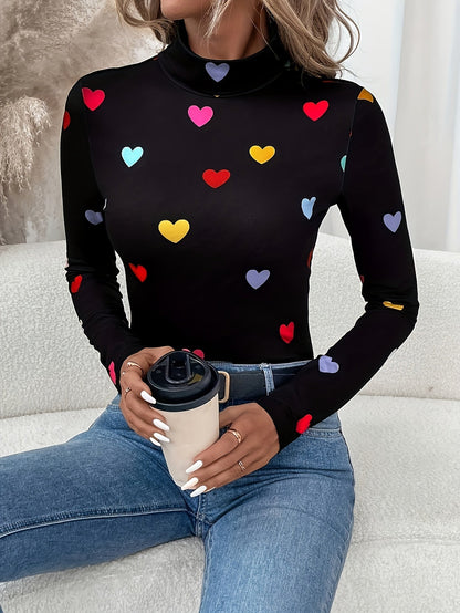 Valentijnsdag T-shirt Lange Mouw Hartjes Print Dame - Mode Vibes