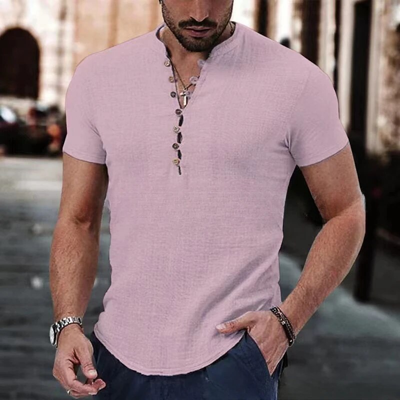 Heren Linnen Shirt Katoen V-Hals Casual - Mode Vibes
