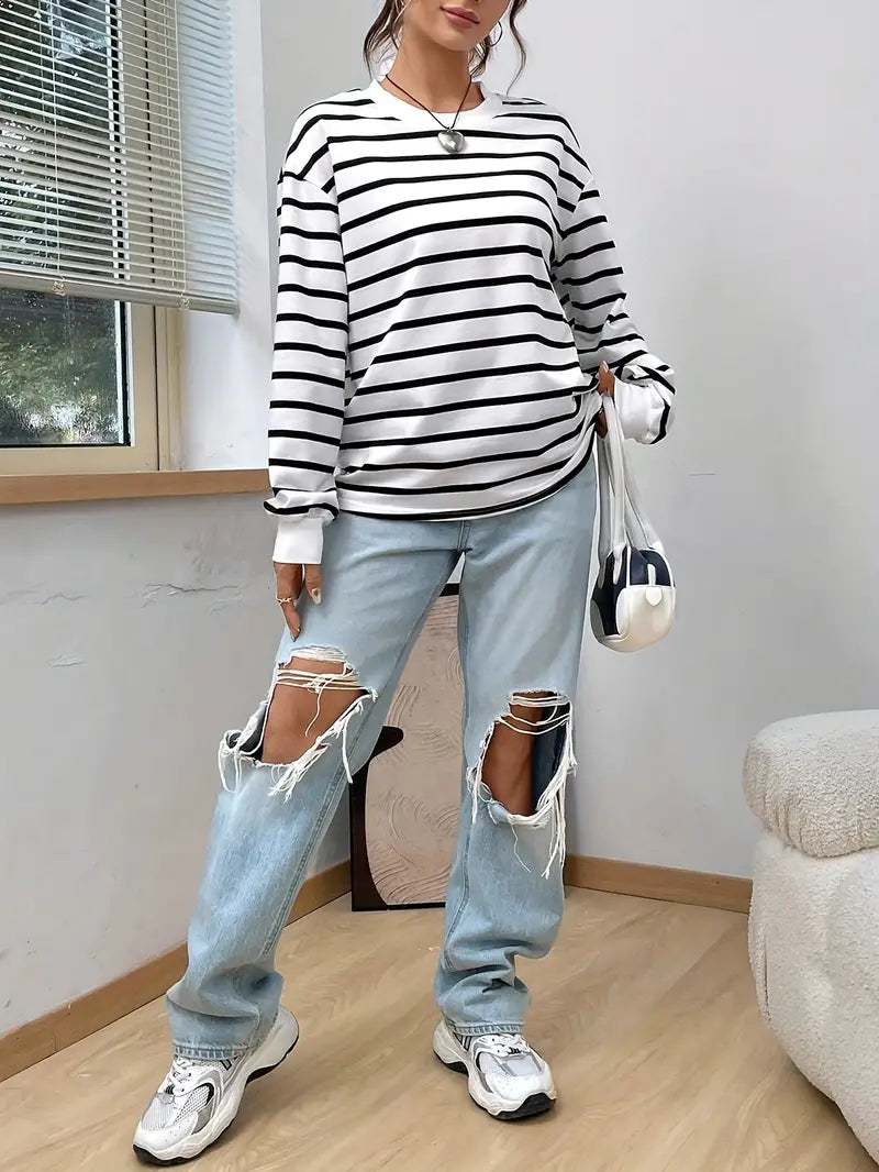 Dames Sweatshirt Gestreept Comfortabel Casual