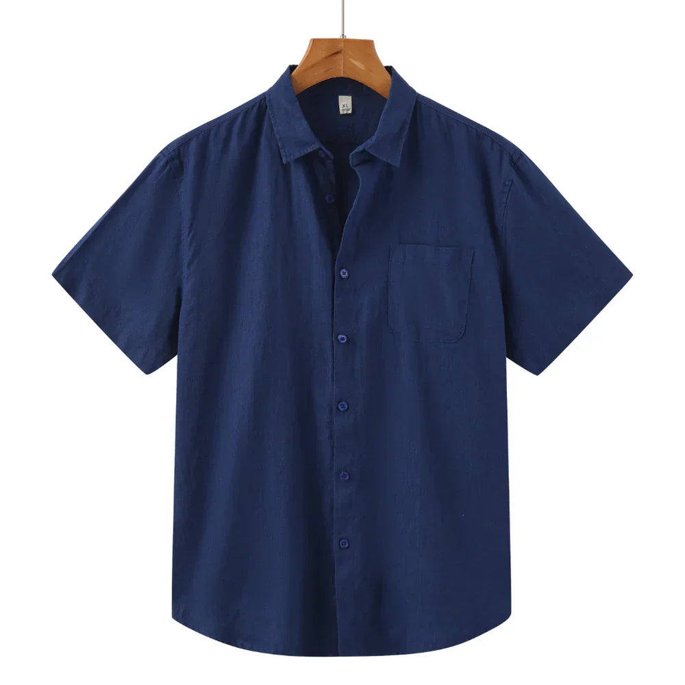 John | Linnen overhemd (korte mouw) in de kleur Blauw voor in stijl ideaal voor de zomer.