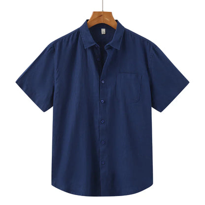 John | Linnen overhemd (korte mouw) in de kleur Blauw voor in stijl ideaal voor de zomer.
