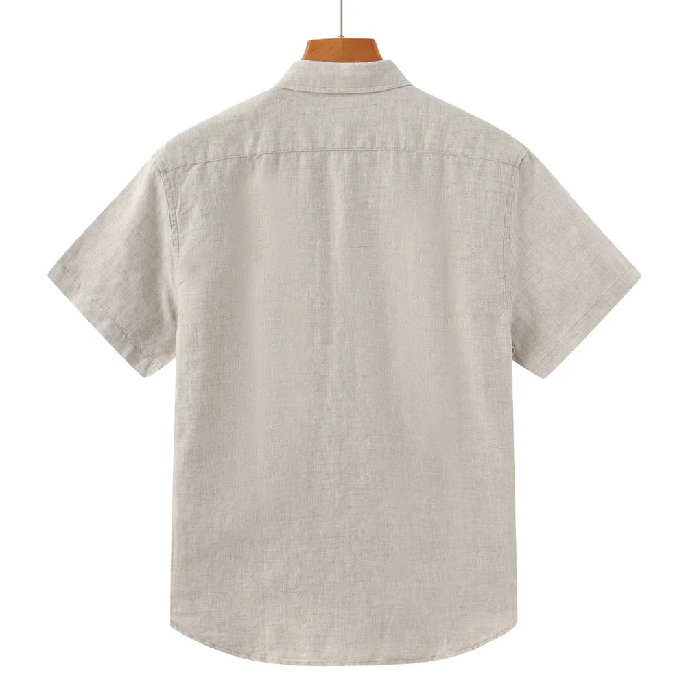 John | Linnen overhemd (korte mouw) in de kleur Beige voor in stijl ideaal voor de zomer.