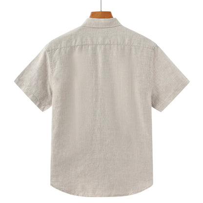 John | Linnen overhemd (korte mouw) in de kleur Beige voor in stijl ideaal voor de zomer.