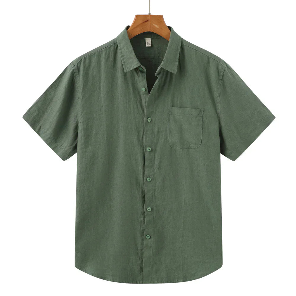John | Linnen overhemd (korte mouw) in de kleur Groen voor in stijl ideaal voor de zomer.