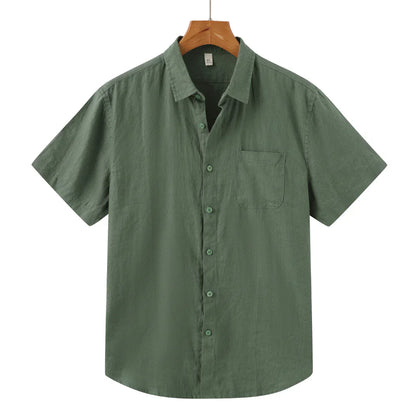 John | Linnen overhemd (korte mouw) in de kleur Groen voor in stijl ideaal voor de zomer.