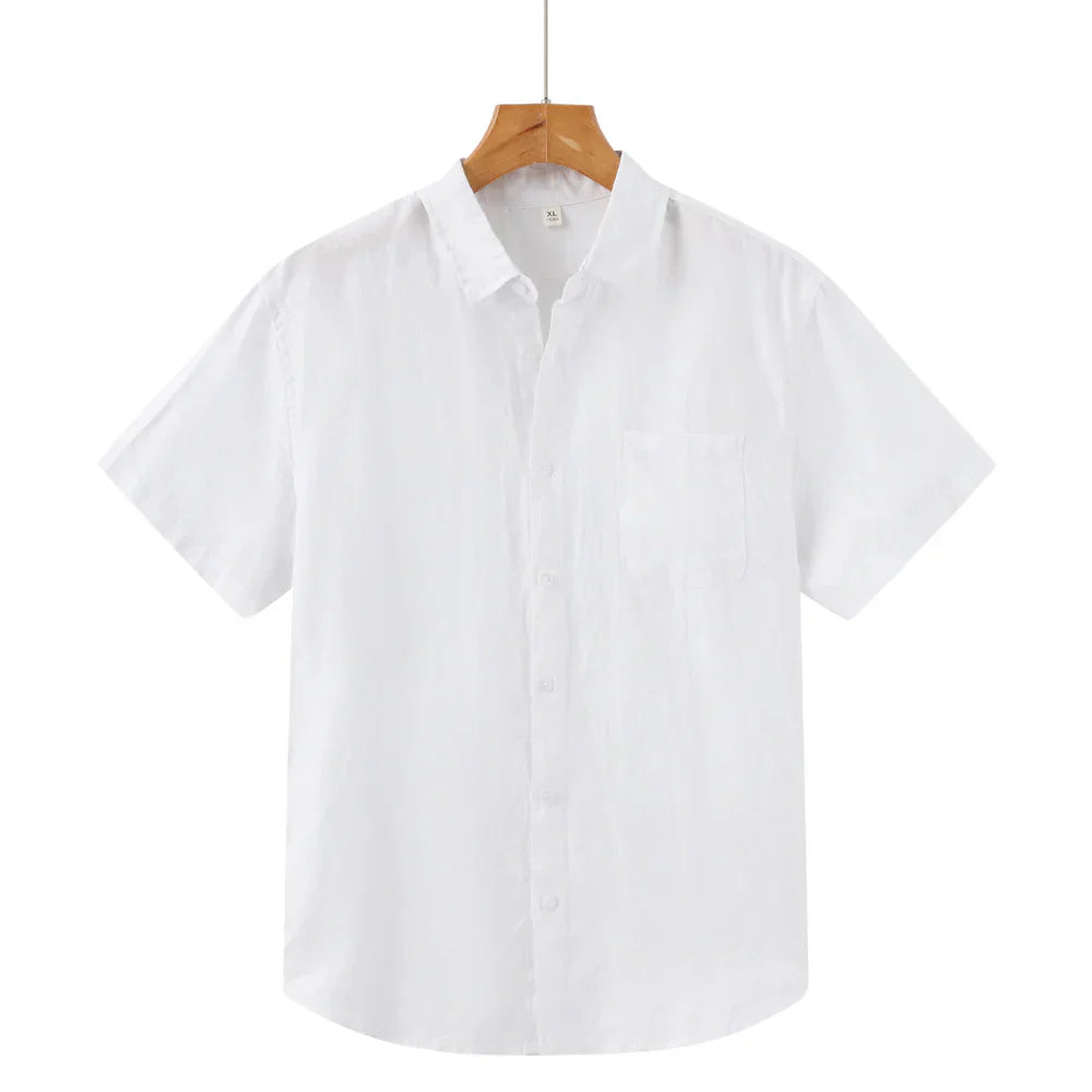 John | Linnen overhemd (korte mouw) in de kleur Wit voor in stijl ideaal voor de zomer.