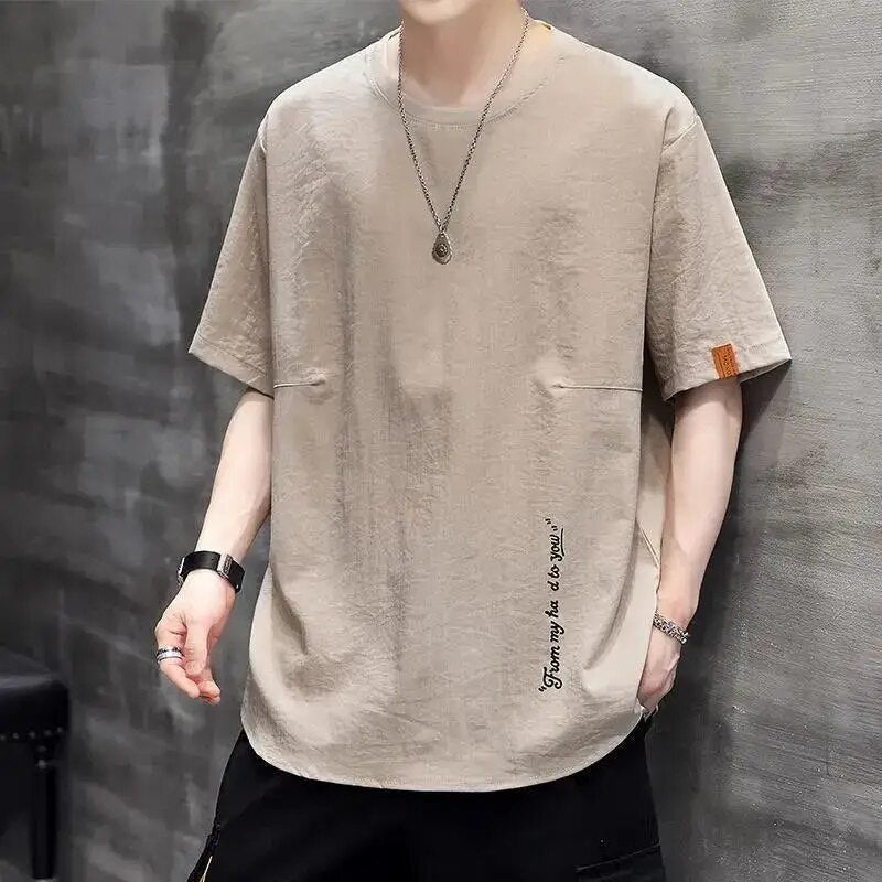 Joost | Casual T-shirts met ronde nek in de kleur Khaki voor heren in stijl ideaal voor de lente.