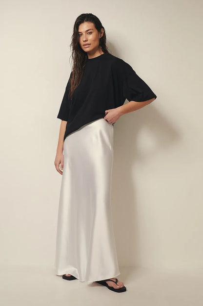 Satijnen Rok Hoge Taille Elegante Leona Stijl - Mode Vibes