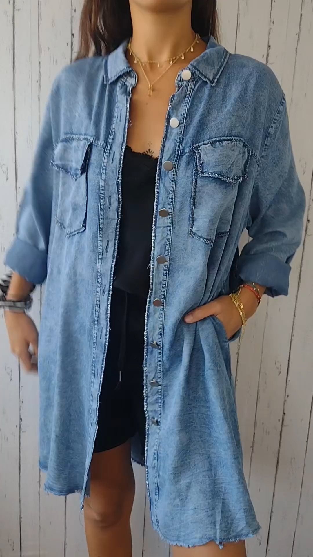 Elssia - Blauwe Denim Jasje Comfortabel Fit