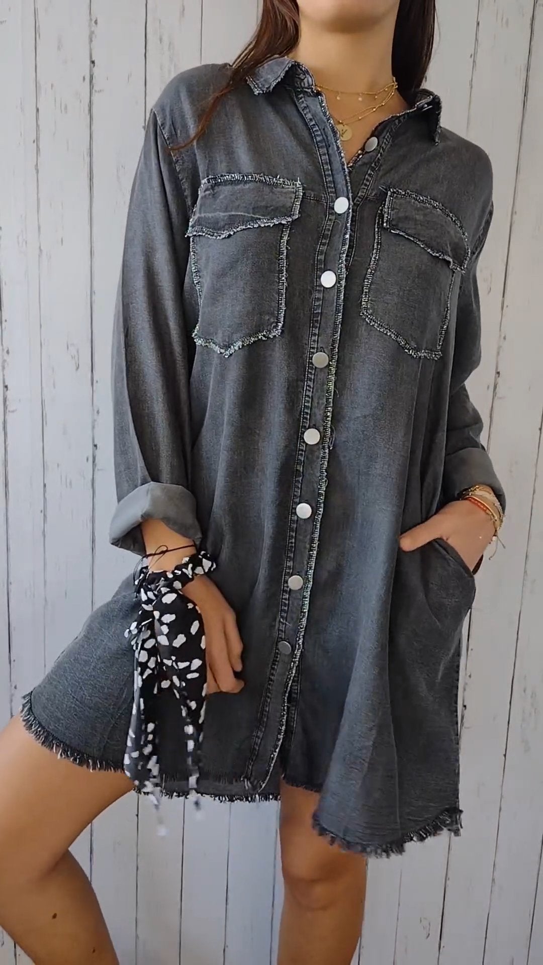 Elssia - Blauwe Denim Jasje Comfortabel Fit - Mode Vibes