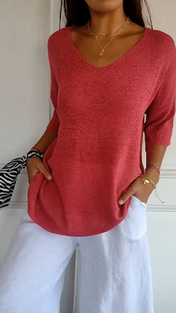V-hals Top Zacht Katoen Losse Fit