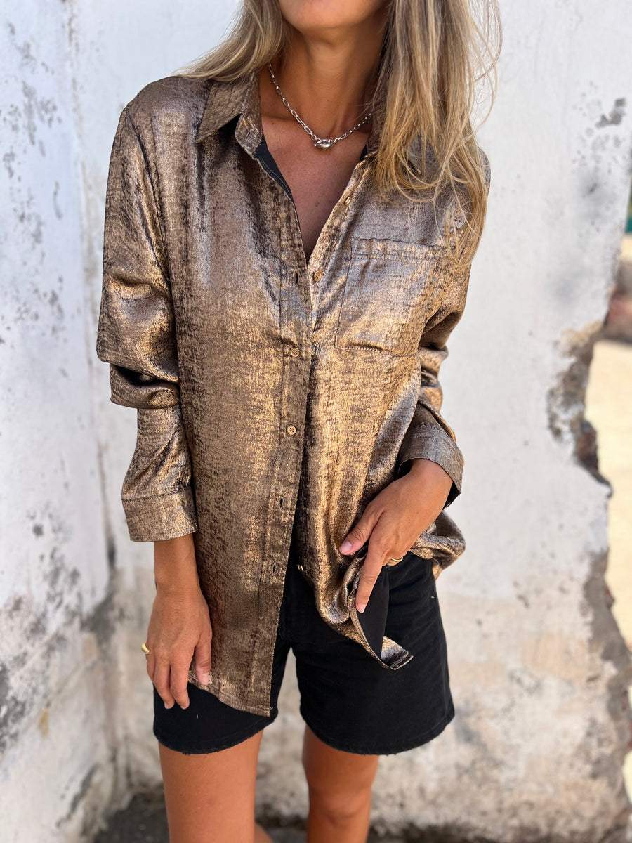Bella Metalen Blouse voor Glanzende Elegante Avonden