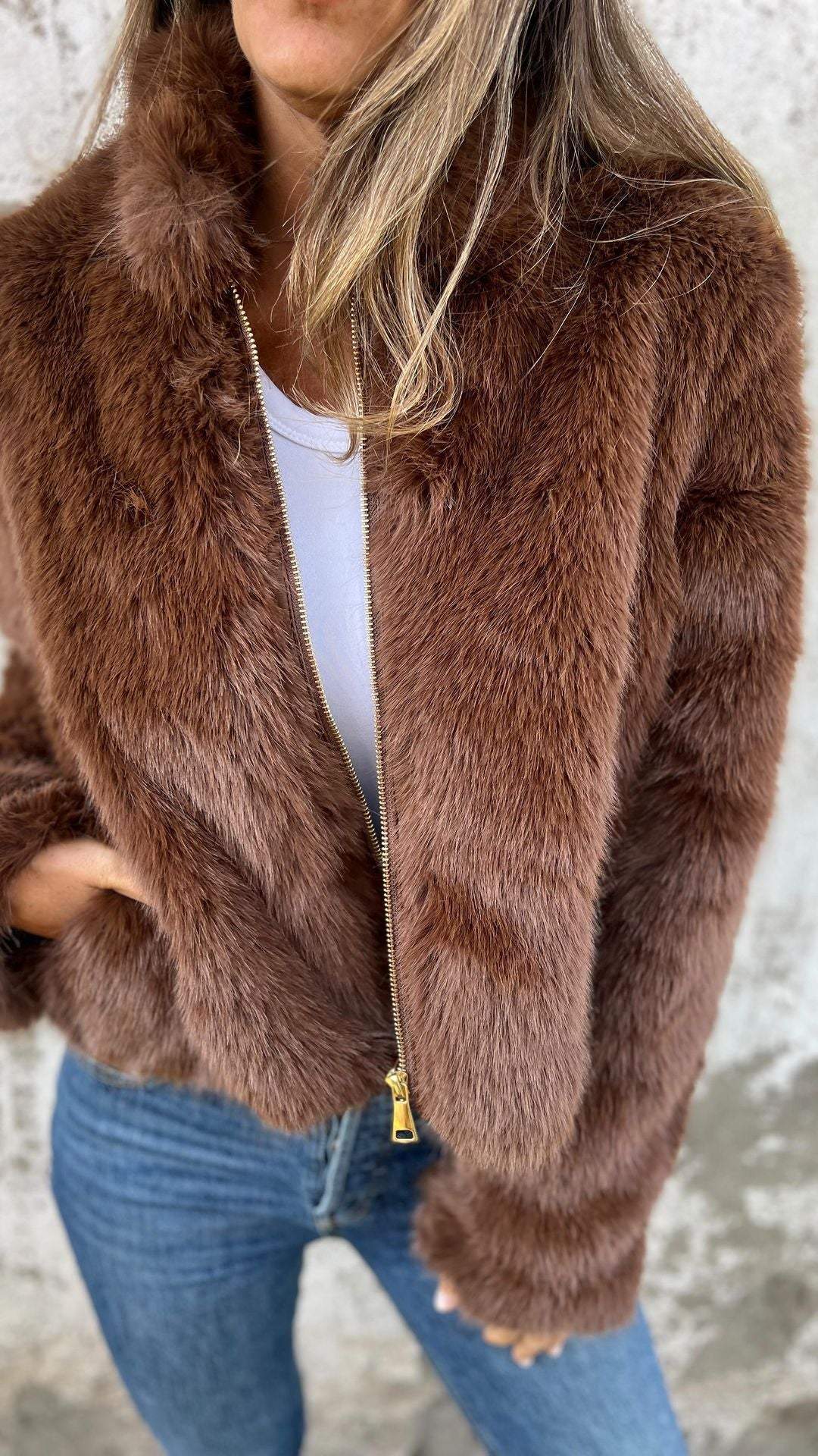 Dames Faux Fur Jas Elegante Bontjas Look