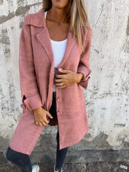 Lange Casual Jas met Stijlvolle Revers – Elegante Damesjas voor Elke Gelegenheid