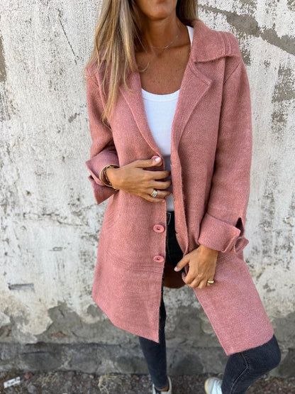 Lange Casual Jas met Stijlvolle Revers – Elegante Damesjas voor Elke Gelegenheid