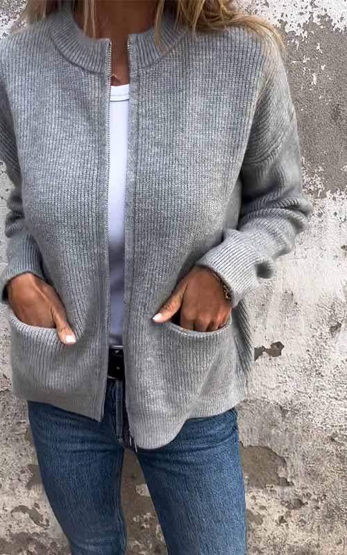NordicVibe Gebreide Jas met Rits – Stijlvolle en Comfortabele Damesvest