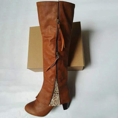 Hoge Hak Laarzen Vintage Stijl voor Vrouw