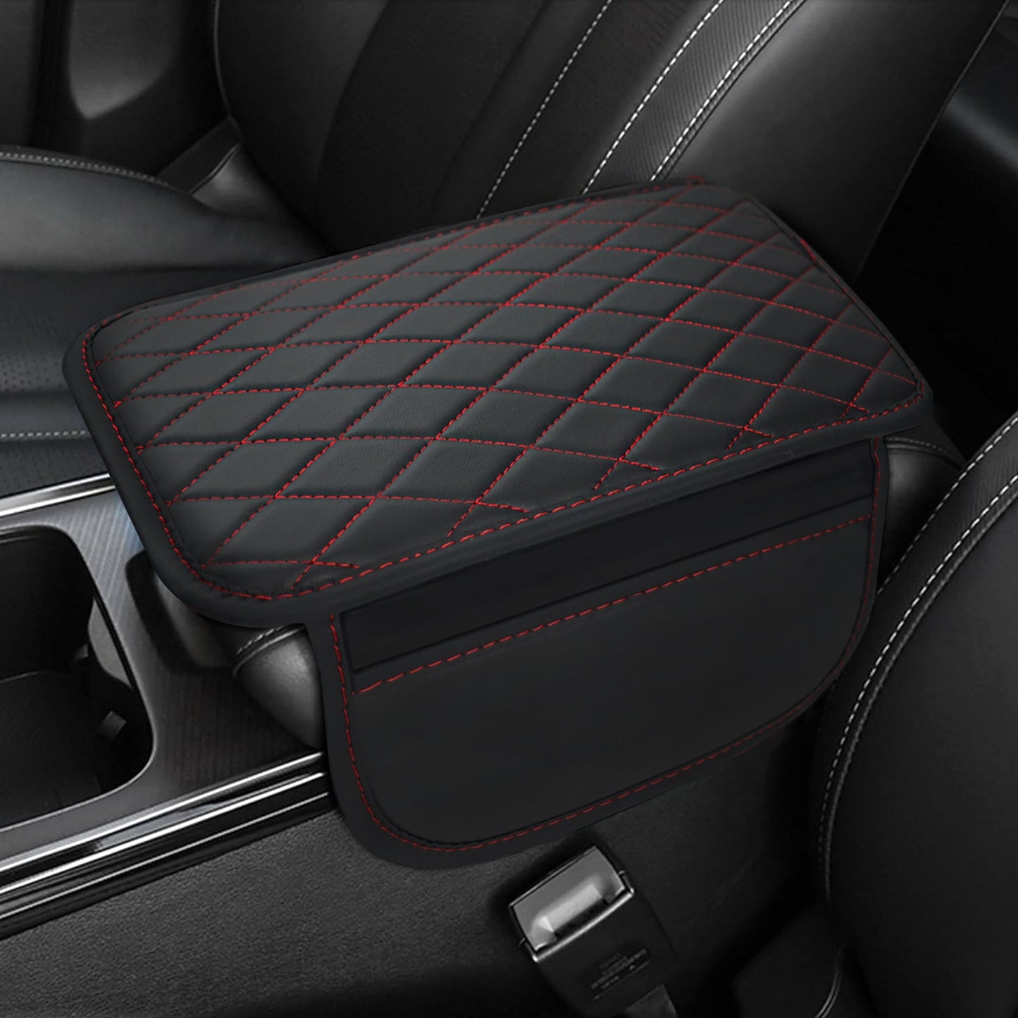 Leren Auto Armsteun Mat PU Leer Zwart