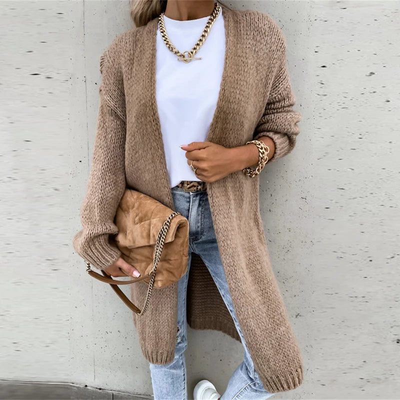 Elegante Kasjmier Damescardigan op Middellange Lengte – Voor Herfst en Winter