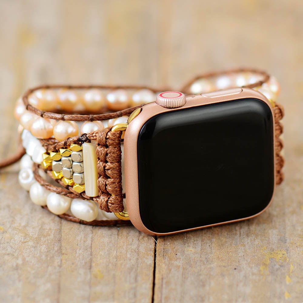 Parel Apple Watch Bandje - Elégant Wit Leer - Mode Vibes